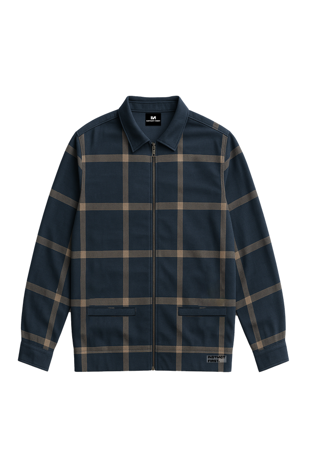 Checkered Shacket -Navy