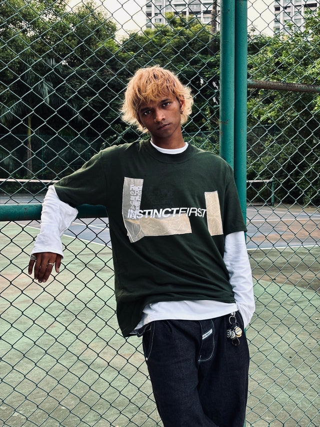 Duct Tape Oversized T-Shirt  - Bottle Green