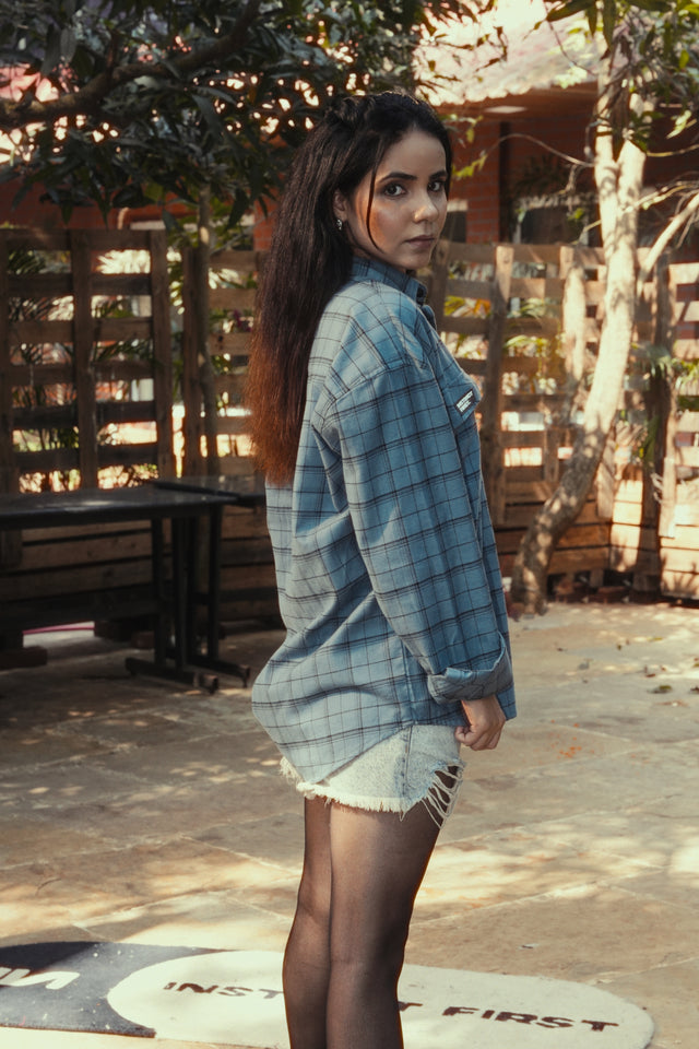 Checkered Flannel Shirt-Teal