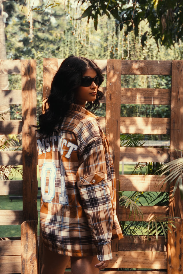 Embroidered Flannel Shirt- Caramel