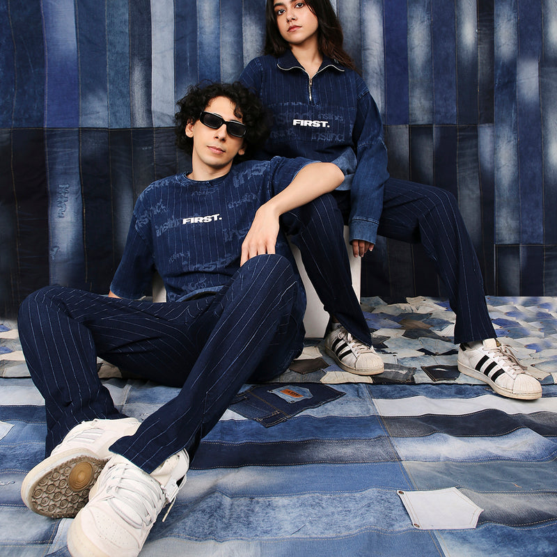 Stripe Denim Pants - (Blue)