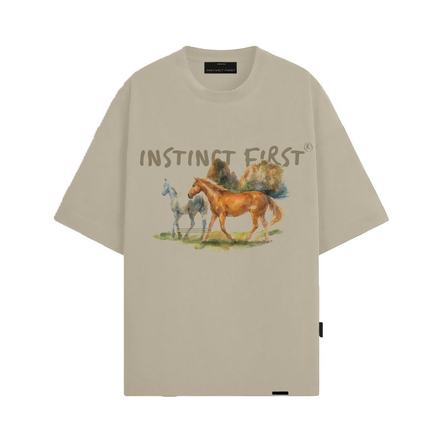Ride on Instincts - Oversized T-shirt (Stone Grey)