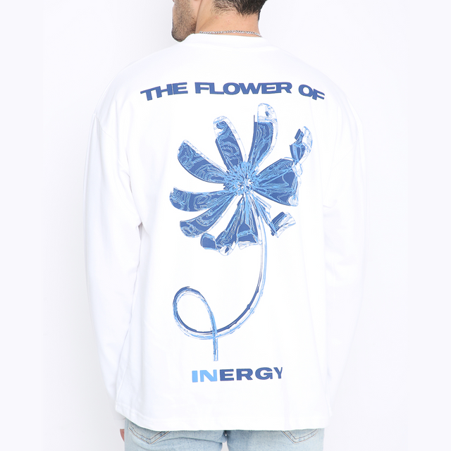 White Full Sleeves T Shirt - Flower of Inergy